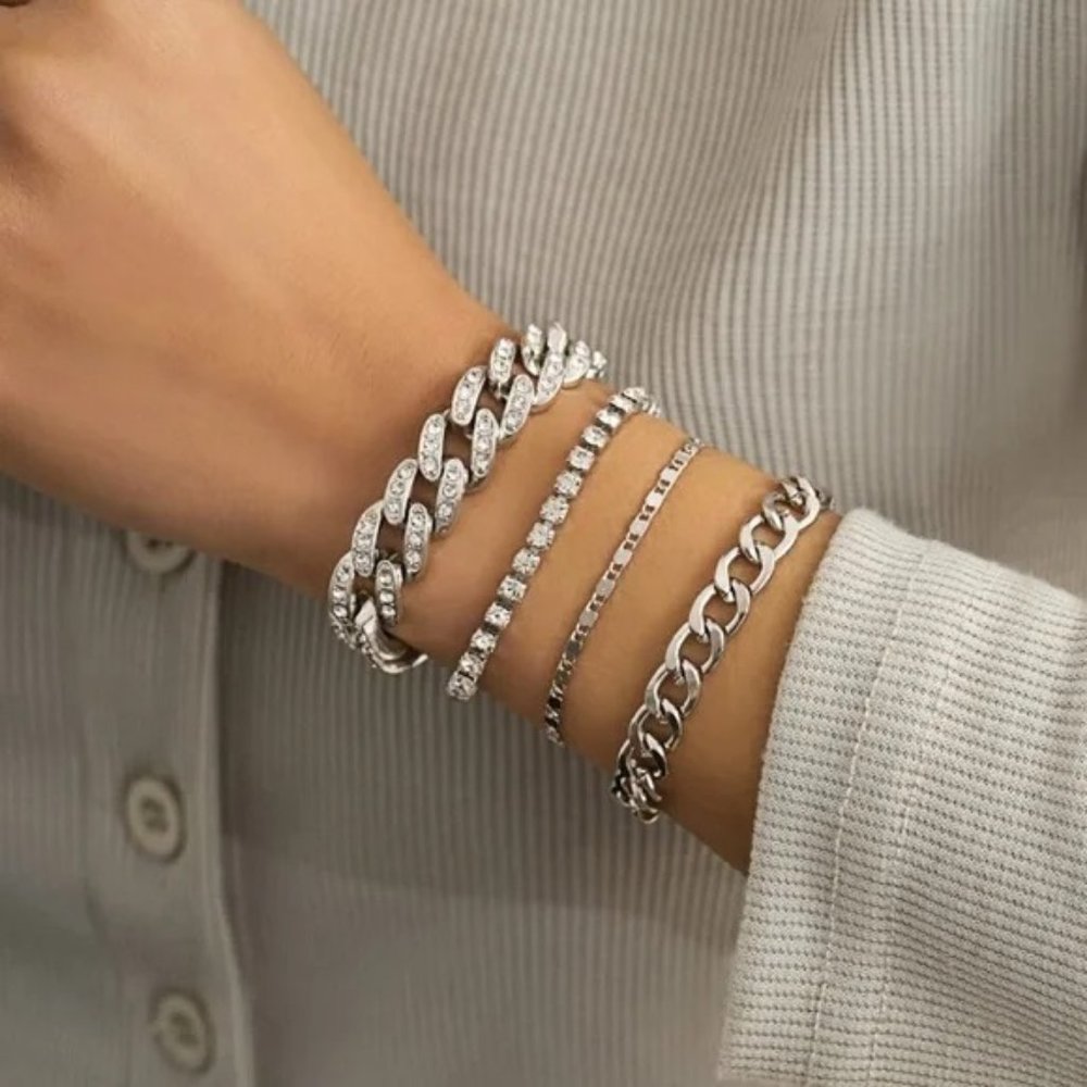 Miami Silver Layered Bracelets Link